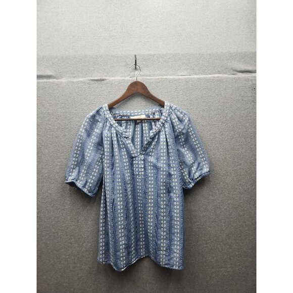 Loft Blue Floral Cotton Blouse Medium - Picture 1 of 5